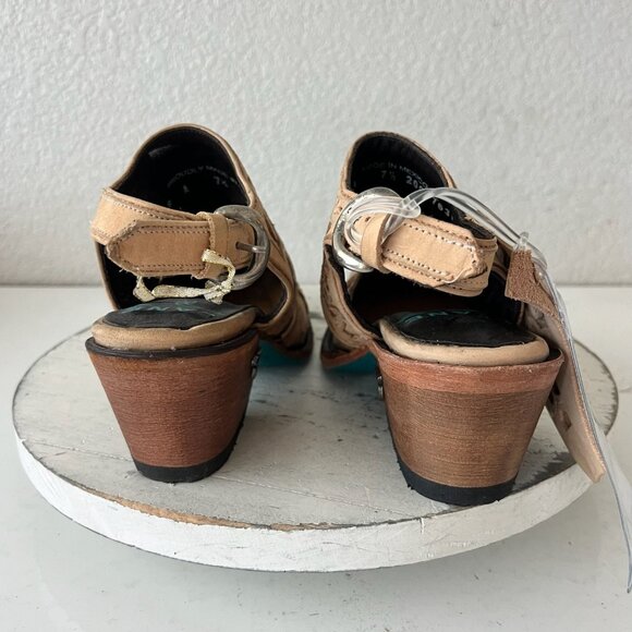 Lane Robin Mule Tan Cowboy Boots Womens 7.5 Cowgirl Western Leather Short Ankle - Picture 3 of 12